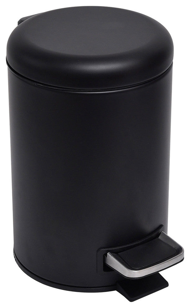 Evideco Soft Close Small Round Metal Floor Step Trash Can Waste Bin, Black