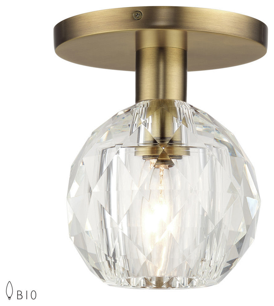 Whitfield 1-Light Natural Brass Crystal Semi-Flush