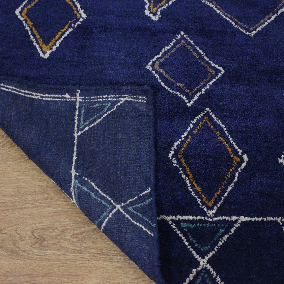 HAND KNOTTED LOOM SILK ECO-FRIENDLY RUGS-5'x8',Rectangle,Blue White,Geometric