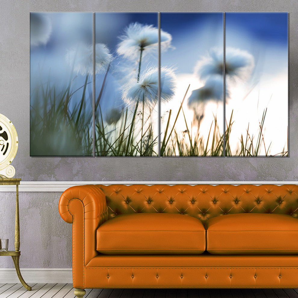 Beautiful Polar White Flowers, Floral Canvas Art Print, 48"x28", 4 Panels