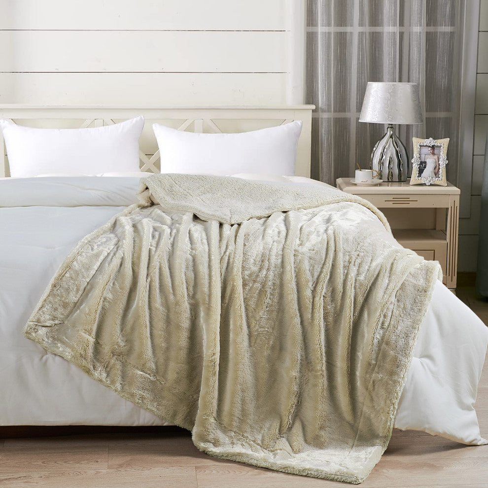 Plain Faux Fur Throw Blanket, Beige, 50''x60''