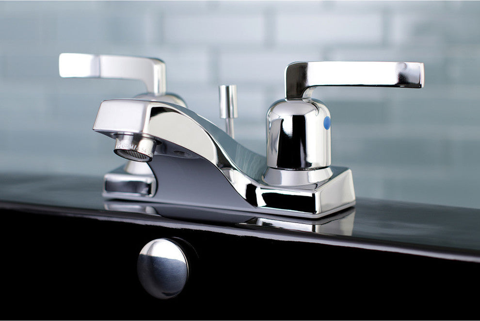 Kingston 4" Centerset Bathroom Faucet w/Plastic Pop-Up, Polished Chrome