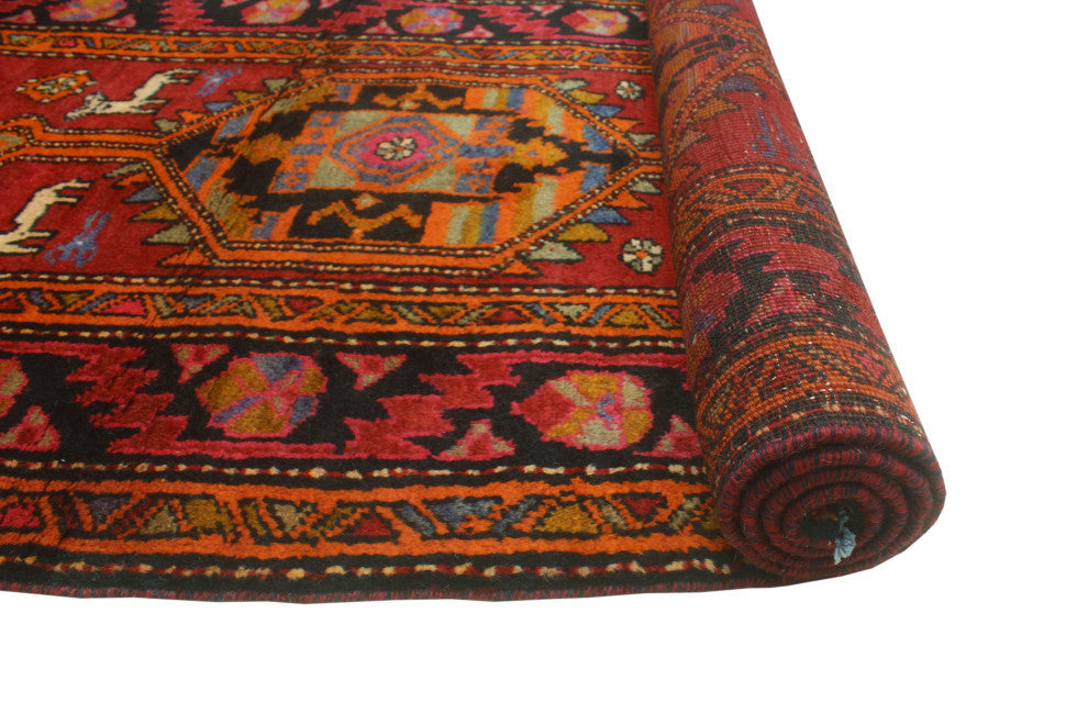 Fine Vintage Distressed Musad Red/Charcoal Runner, 3'7x10'9