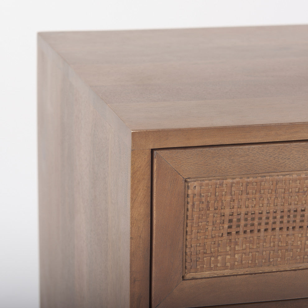 Grier 19.0Lx19.0Wx21.0H Medium Brown Wood and Cane Accent Table