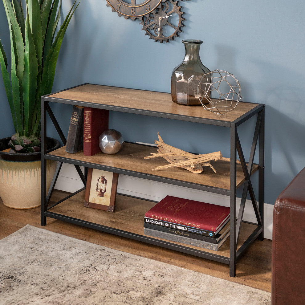 X Frame 40" Industrial Wood Bookshelf - Barnwood