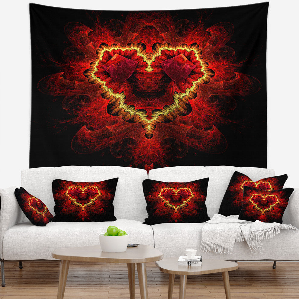 Fractal Red Heart Texture Abstract Wall Tapestry, 39"x32"