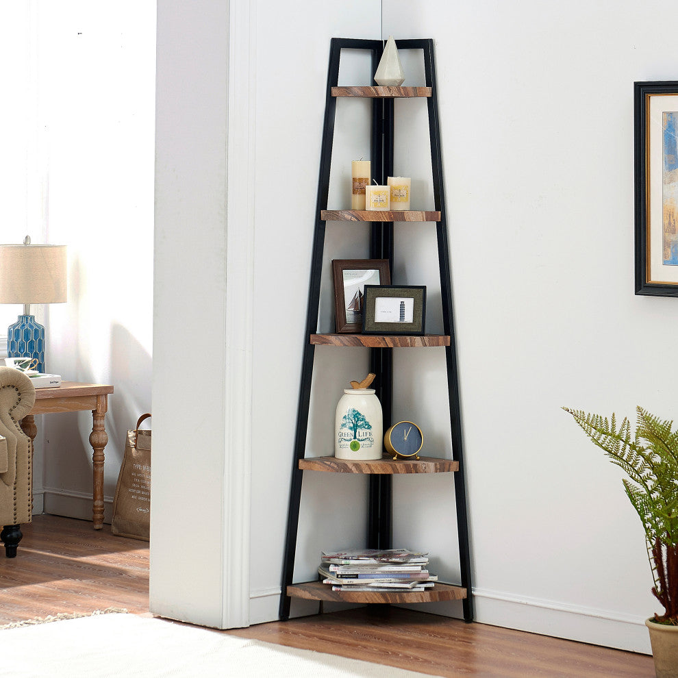 Danya B. Free-Standing 5-Tier Pyramid Corner Shelf, Brown