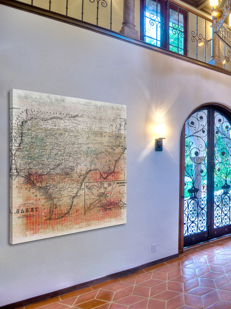 "Texas Map" Fine Art Canvas Print, 32"x32"