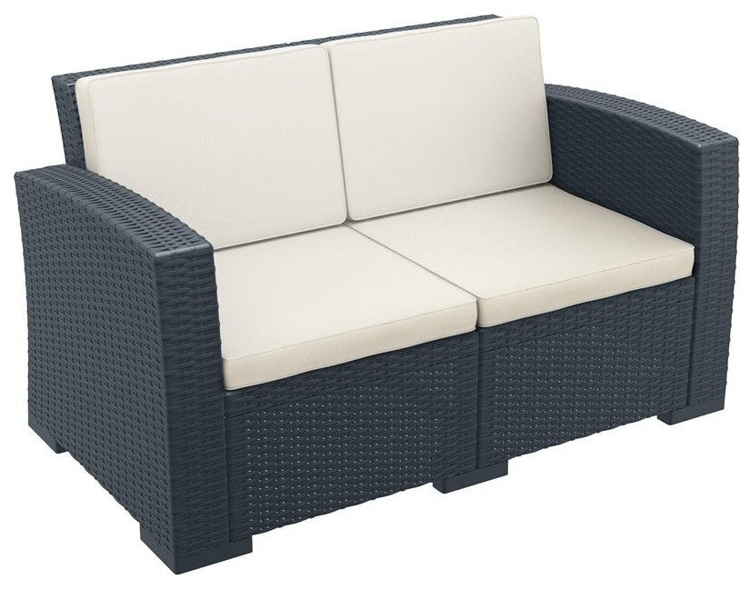 Monaco Resin Patio Loveseat Dark Gray with Sunbrella Natural Cushion