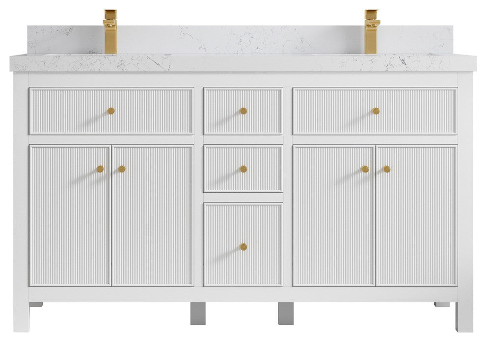 Sonoma 60 Double Sink Reeded Bathroom Vanity in White 2" Empira White
