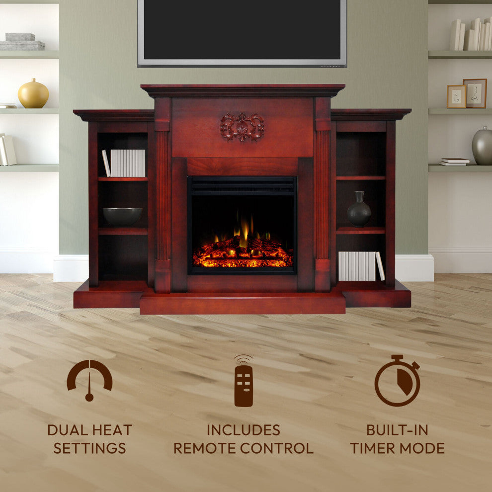 Sanoma Electric Fireplace Heater With 72" Bookshelves, Cherry