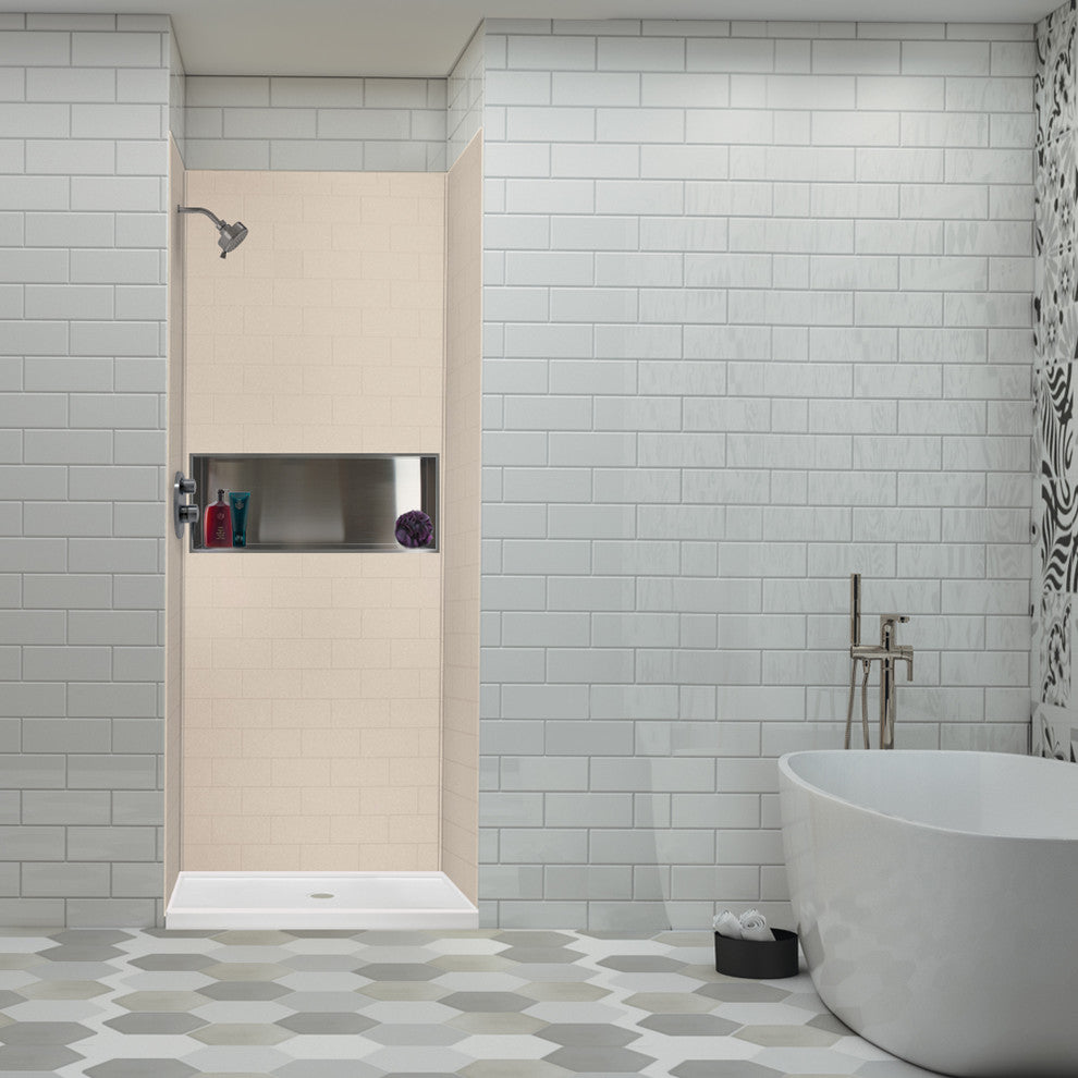 Transolid SaraMar 36" X 36" X 96" Glue to Wall 3-Piece Shower Wall Kit, Cashew