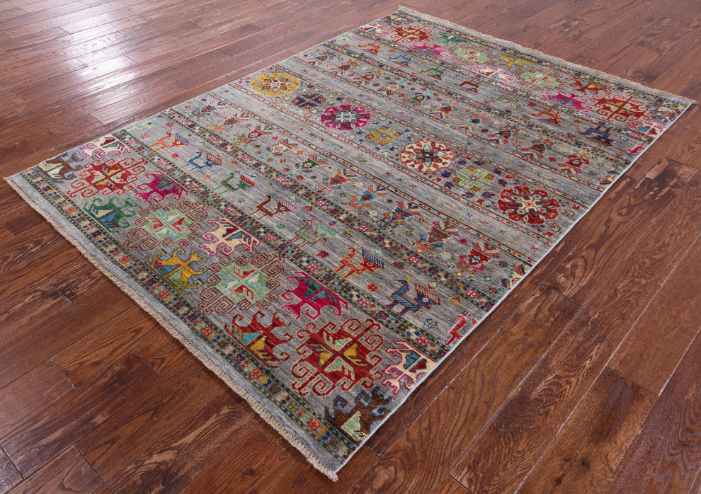 5' 0" X 7' 0" Persian Gabbeh Tribal Handmade Rug - Q12312