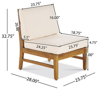 Outdoor 5-Seat V Shaped Acacia Sectional With Table, Cream