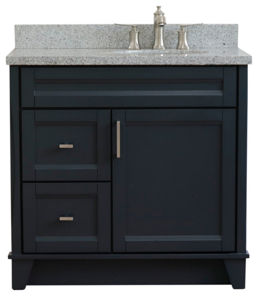 37" Single Sink Vanity, Dark Gray Finish With Gray Granite