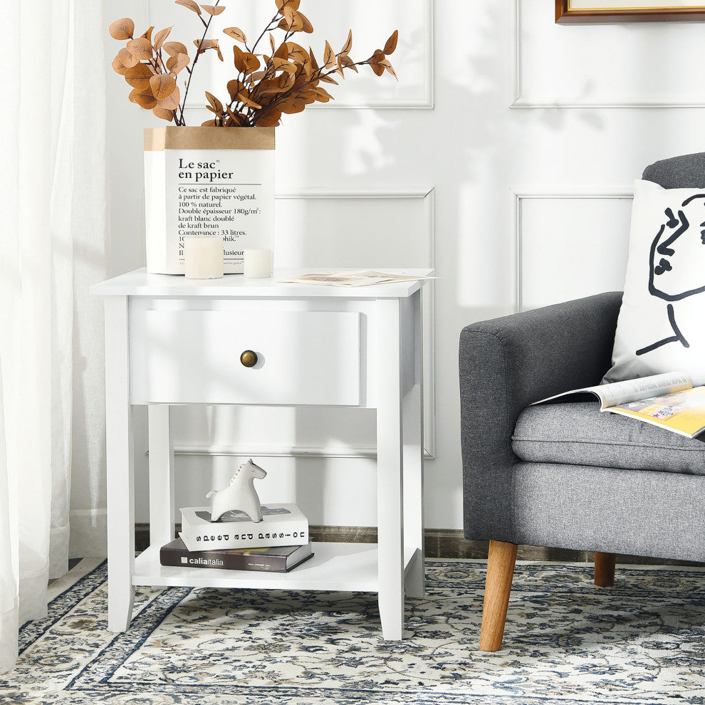 Costway Nightstand Beside Table Chest Sofa Table End Table Accent Table White
