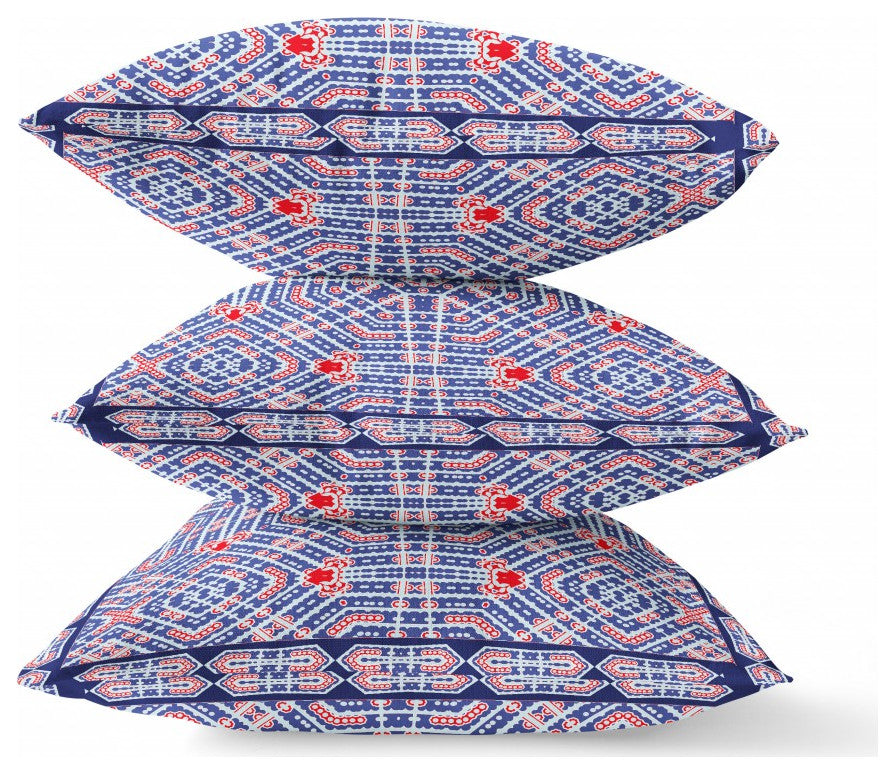 18 Blue Red Geostar Indoor Outdoor Throw Pillow