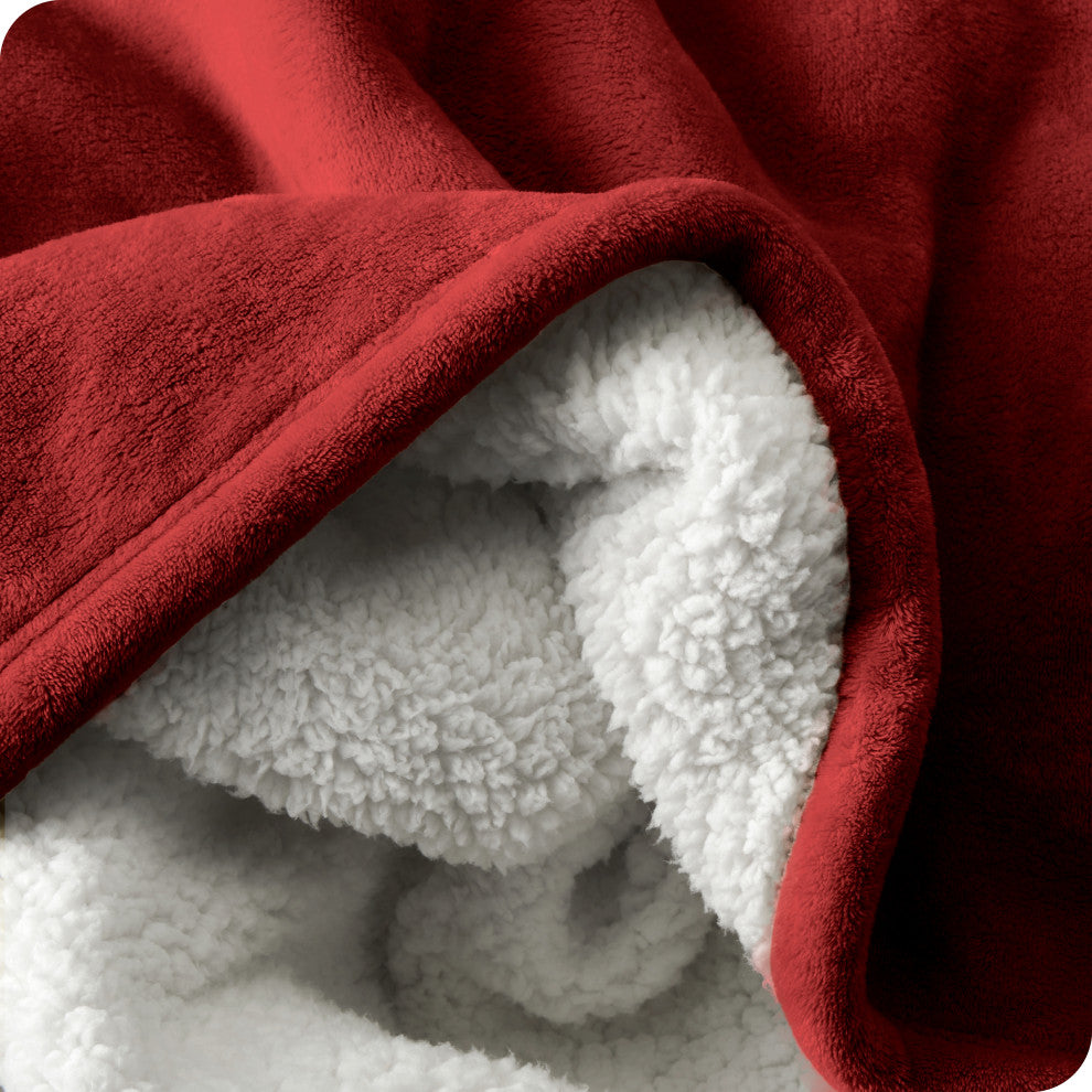 Fleece Sherpa Blanket, Red, Full/Queen