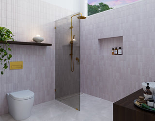 Ursa 30"x78" Frameless Single Glass Shower Panel, Gray Tint, Satin Brass