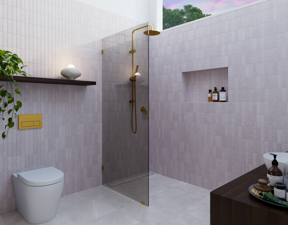 Ursa 30"x78" Frameless Single Glass Shower Panel, Gray Tint, Satin Brass