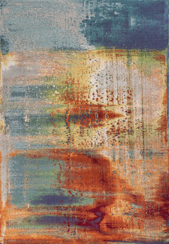 HomeRoots 5'x8' Rust Orange Teal Machine Woven Watercolor Indoor Area Rug