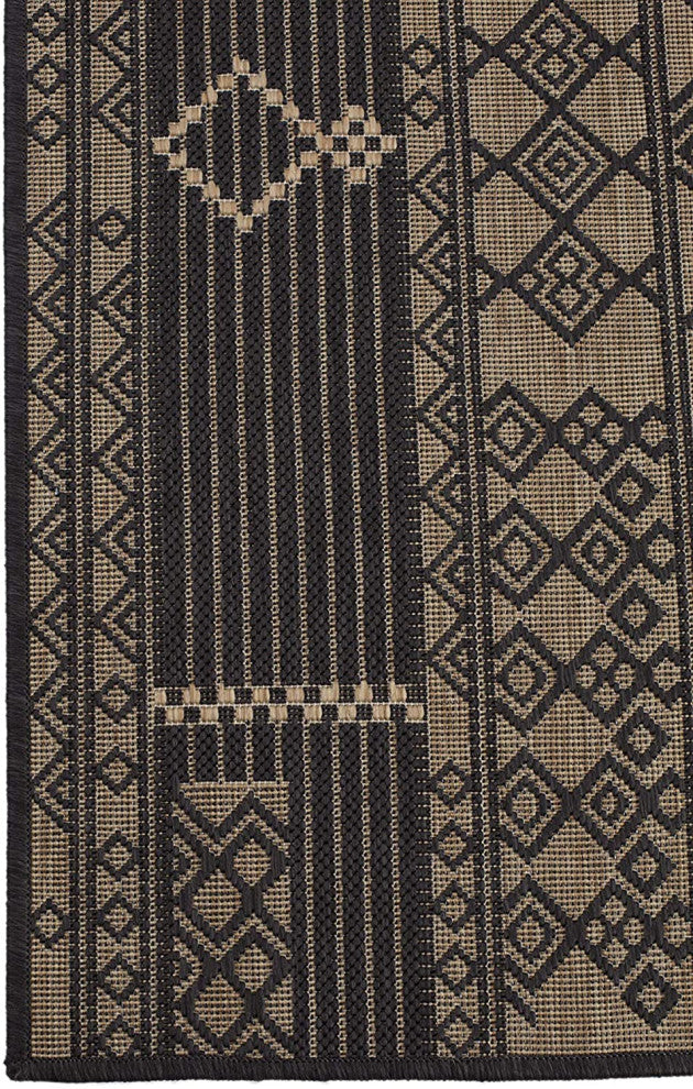 Outdoor Collection Geometric Pattern Bohemian Rug, Charcoal, 5'3"x7'6"