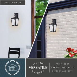 Cottage Grove 1-Light Matte Black Transitional Outdoor Wall Lantern Clear Glass, 7.5"wx16"hx8.25"d