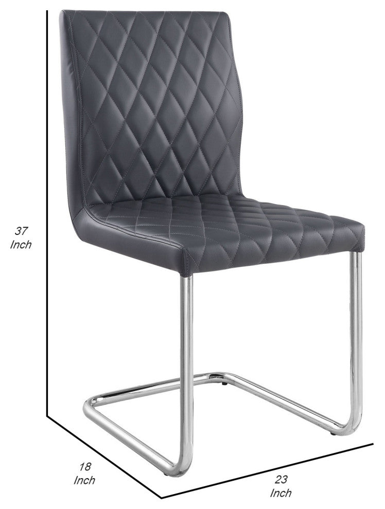 Benzara BM252367 S/2 Metal Side Chairs With Leather Seat & Back, Gray and Silver