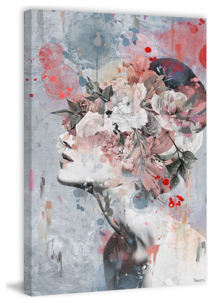"Pink Flower Face" Painting Print on Wrapped Canvas, 8"x12"