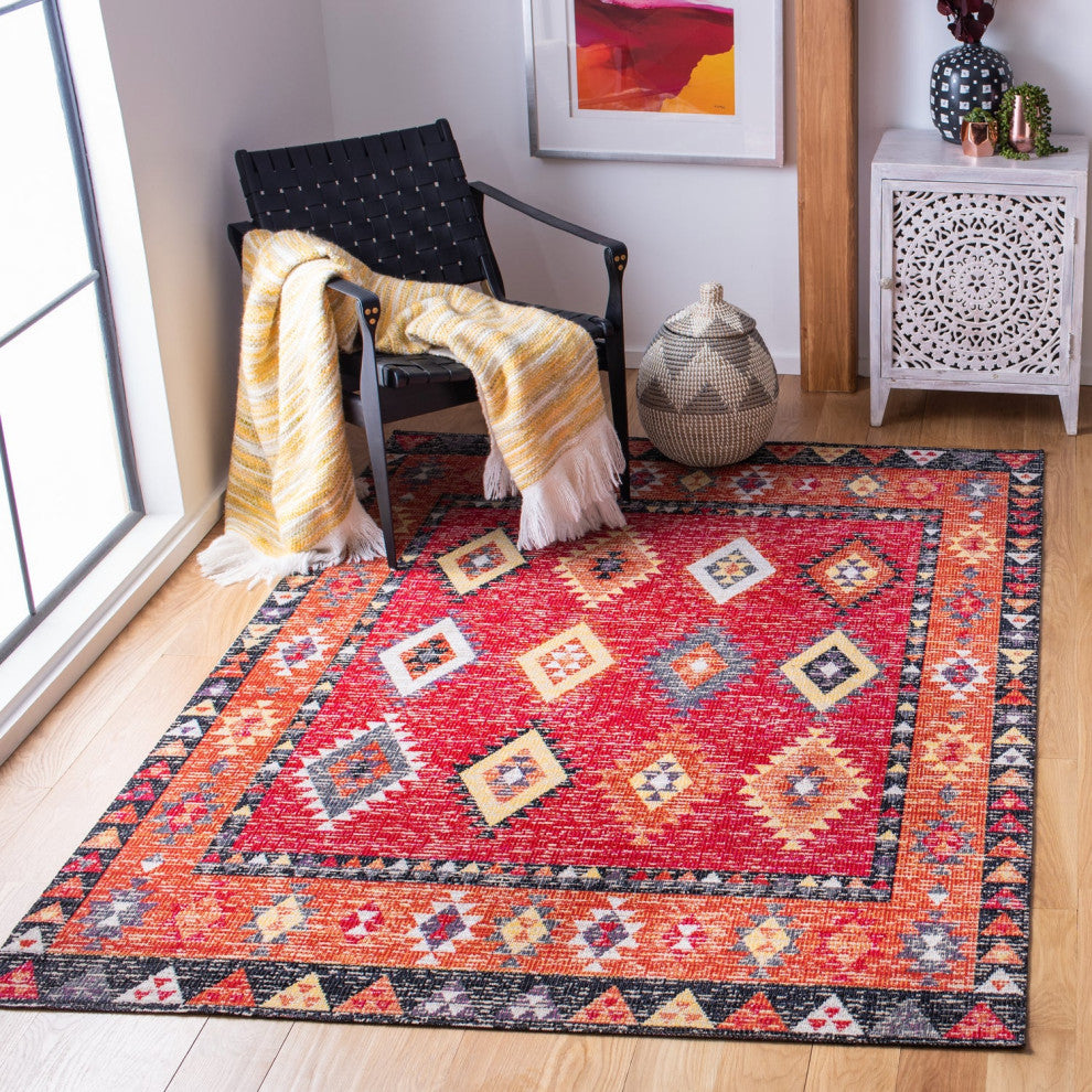 Safavieh Montage Mtg201Q Southwestern Rug, Red and Black, 6'7"x6'7" Round