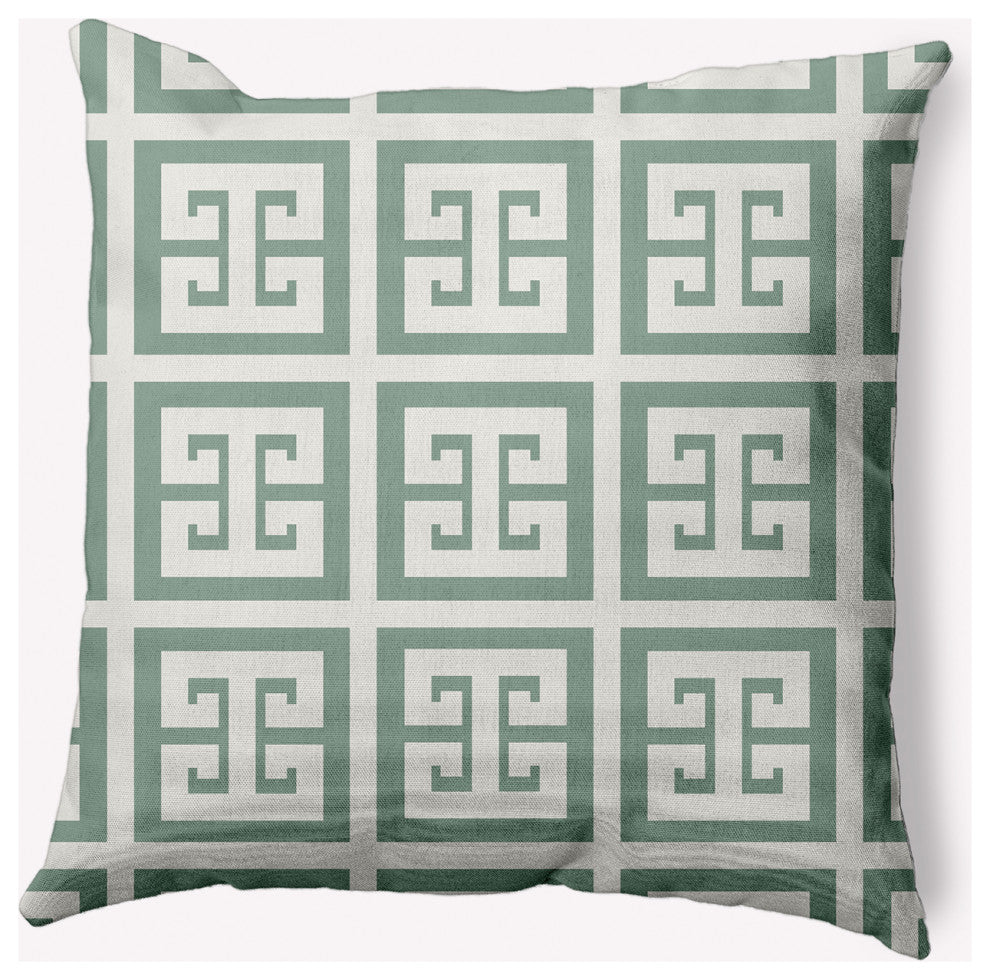 18x18" Greek Key Patterned Nautical Decorative Indoor Pillow, Sage