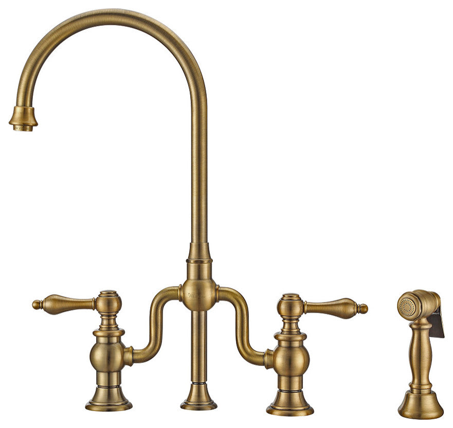Twisthaus Plus Bridge Faucet With Gooseneck Swivel Spout, Lever Handles and Soli