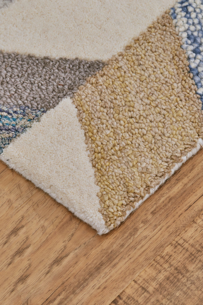 Weave & Wander Oria Tufted Blue/Ivory Rug, Gray/Gold, 5' X 8'