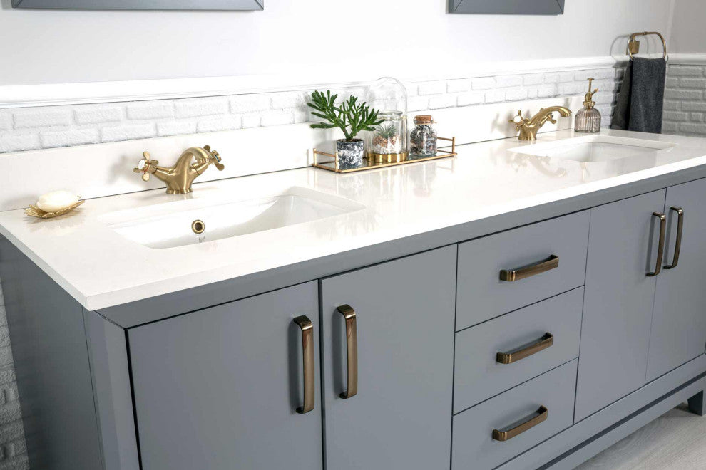 Fabia Collection 72" Bathroom Vanity With Sink, Mirror, Countertop, Dark Gray