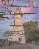 Faux Wood Texture Marblehead Lighthouse at Sunset Framed Photo Wall Art Print, Black, 12" X 18"