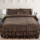 Matte Satin Ruffle 4 Piece Bed Spread Set, Chocolate, King