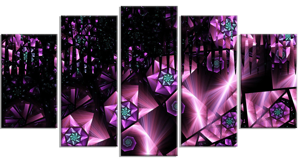 Purple Radiance of Starry Sky, Contemporary Wall Art Canvas, 60"x32", 5 Panels
