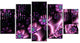 Purple Radiance of Starry Sky, Contemporary Wall Art Canvas, 60"x32", 5 Panels
