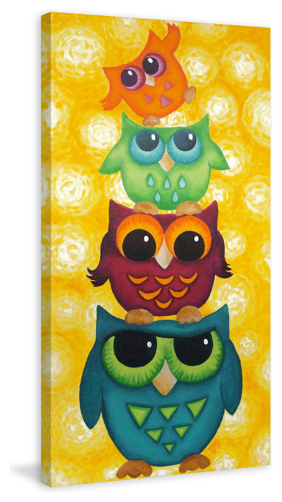 Marmont Hill, "Owl Stack" by Nicola Joyner Painting on Wrapped Canvas, 12x24