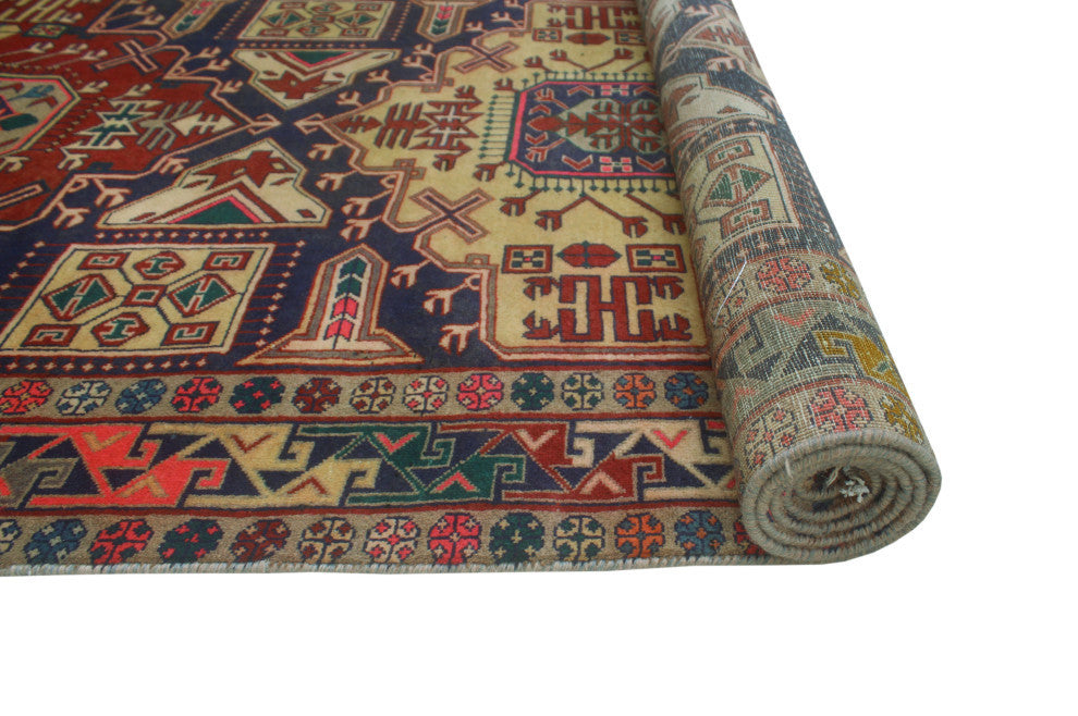 Fine Vintage Distressed Johanna Navy/Rust Runner, 4'5x10'0
