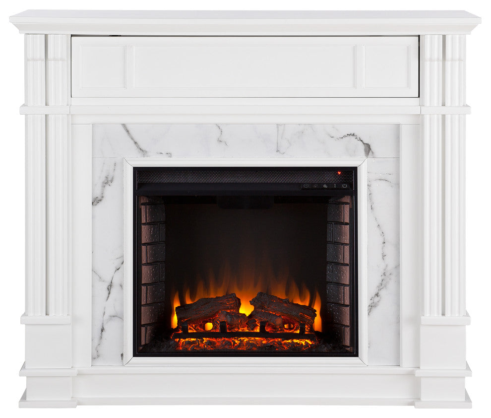 Aragon Faux Cararra Marble Media Fireplace, Electric