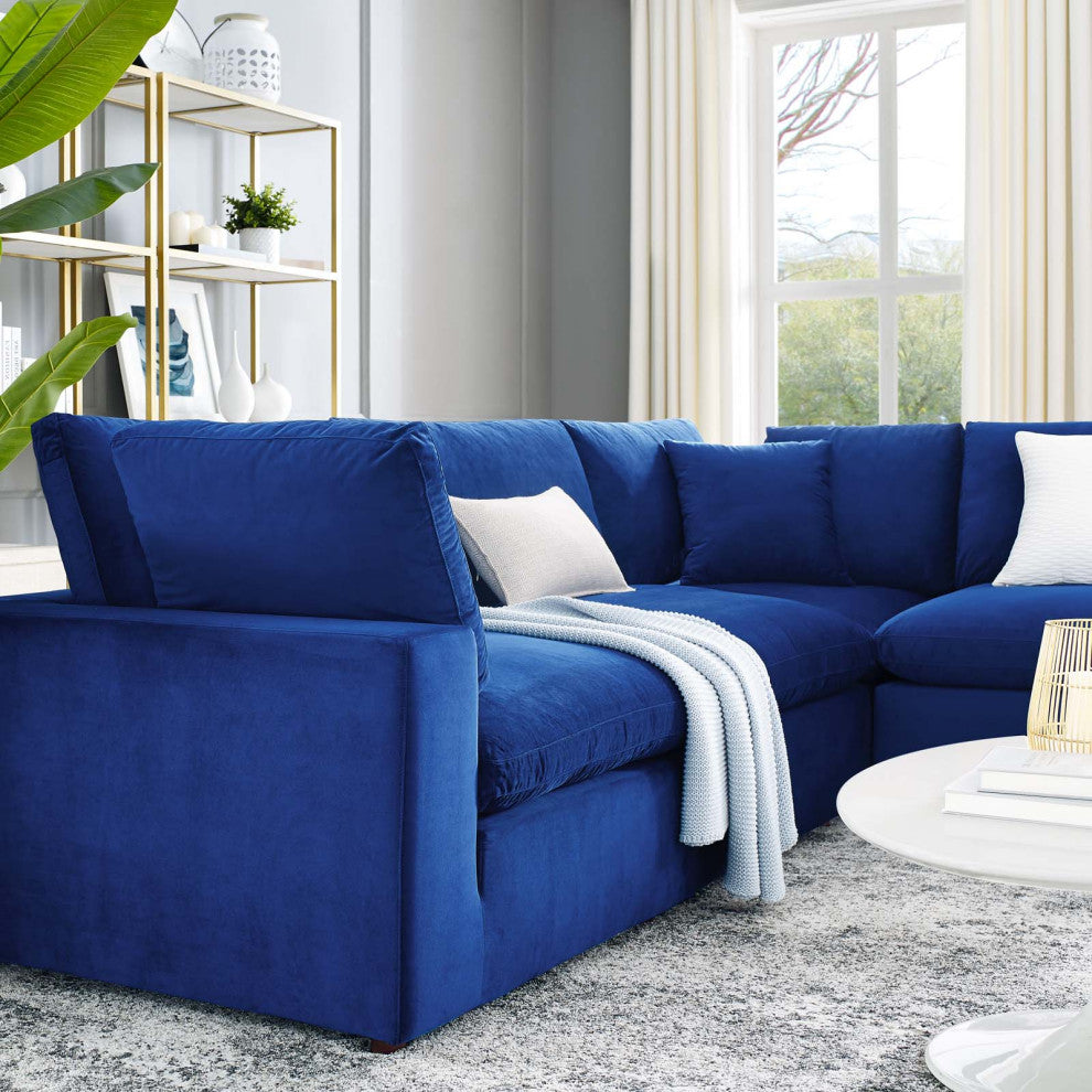 Sectional Sofa Set, Velvet, Blue Navy, Modern, Living Lounge Hotel Hospitality