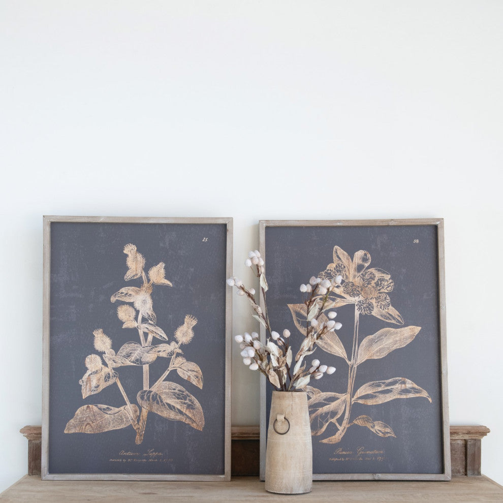 Wood Wall Decor With Botanical Print, 2-Piece Set