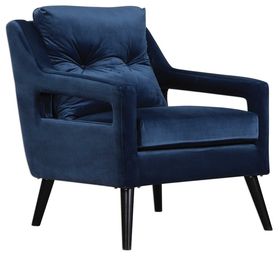 O'Brien Blue Velvet Armchair Designed by Grace Feyock