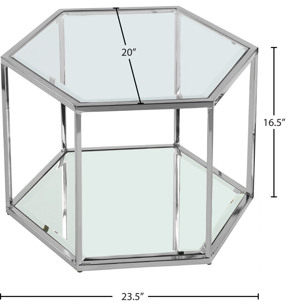 Sei Glass Top Coffee Table With Mirrored Base, Chrome, 1-Piece
