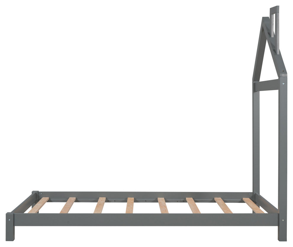 Gewnee  Wood Twin Platform Bed with House Shaped Headboard in Gray