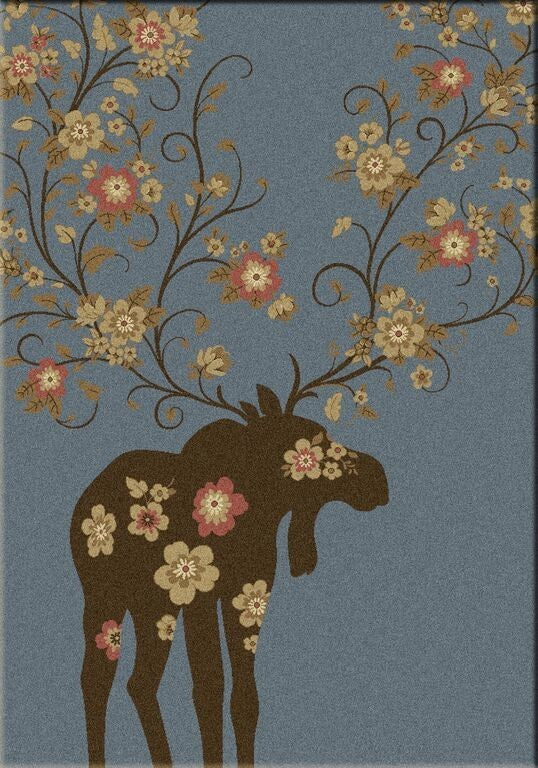 Moose Blossom Rug, Blue, 5'x8', Rectangle
