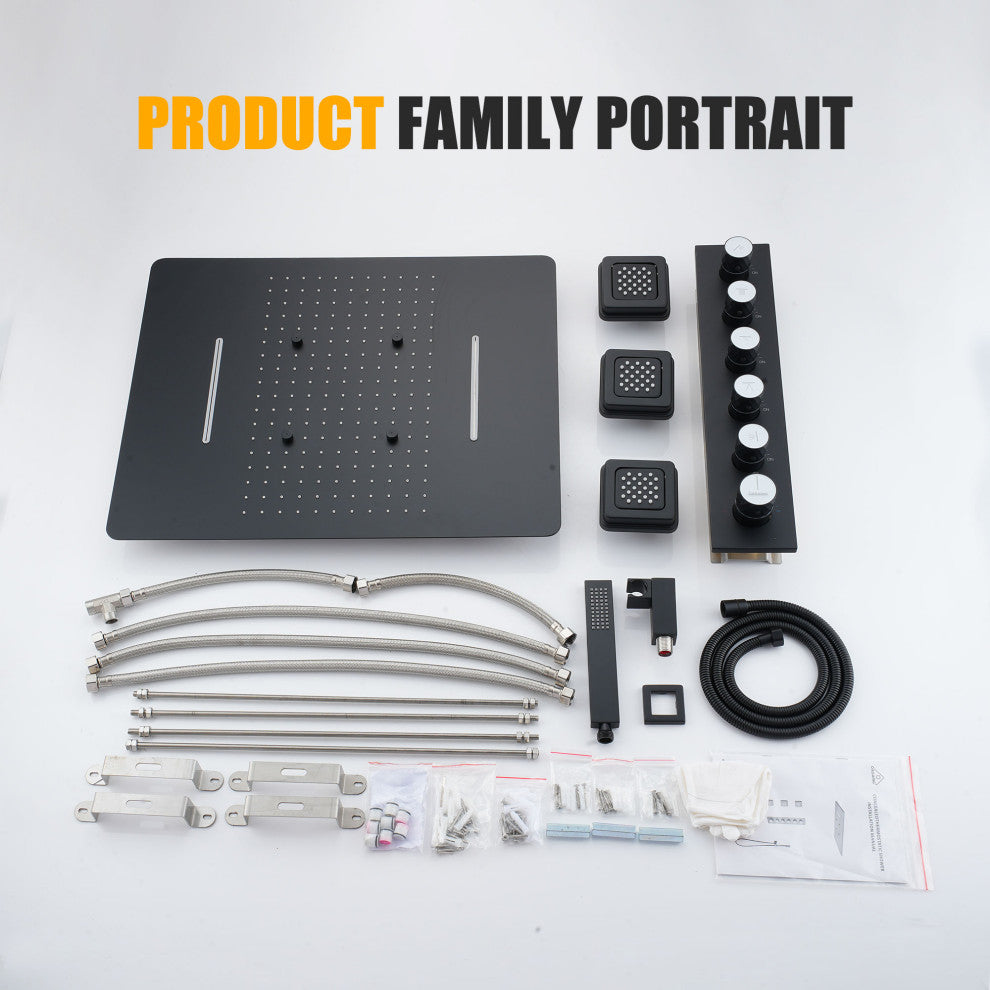 Multifunctional concealed large overhead spray luxury shower, Matte Black