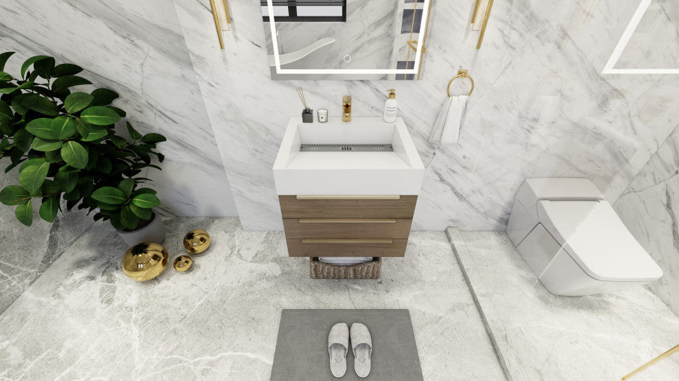 Madison 24" Wall Mounted Vanity with Reinforced Acrylic Sink, Light Oak