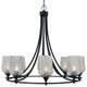 Paramount Uplight 8-Light Chandelier, Matte Black, 5" Silver Textured Glass